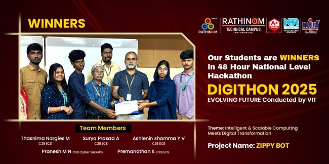 Rathinam Students Win National Hackathon DIGITHON 2025.