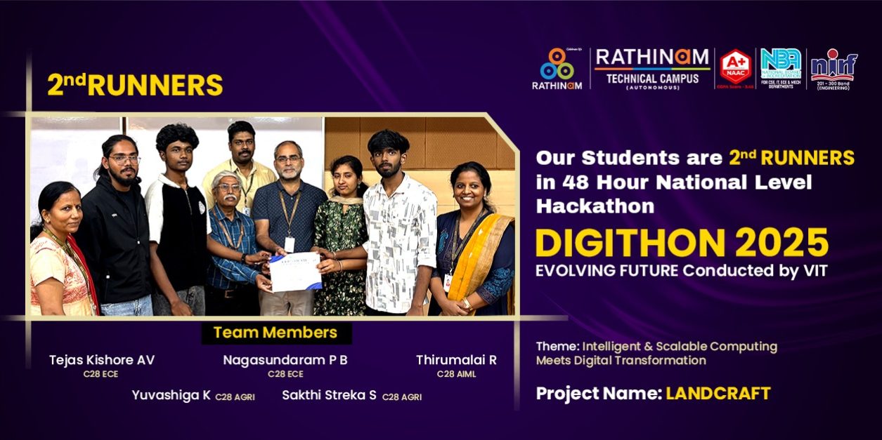 Rathinam Students Win 2nd Runners-Up at DIGITHON 2025