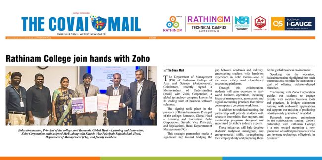Rathinam College Signs MoU with Zoho Corporation